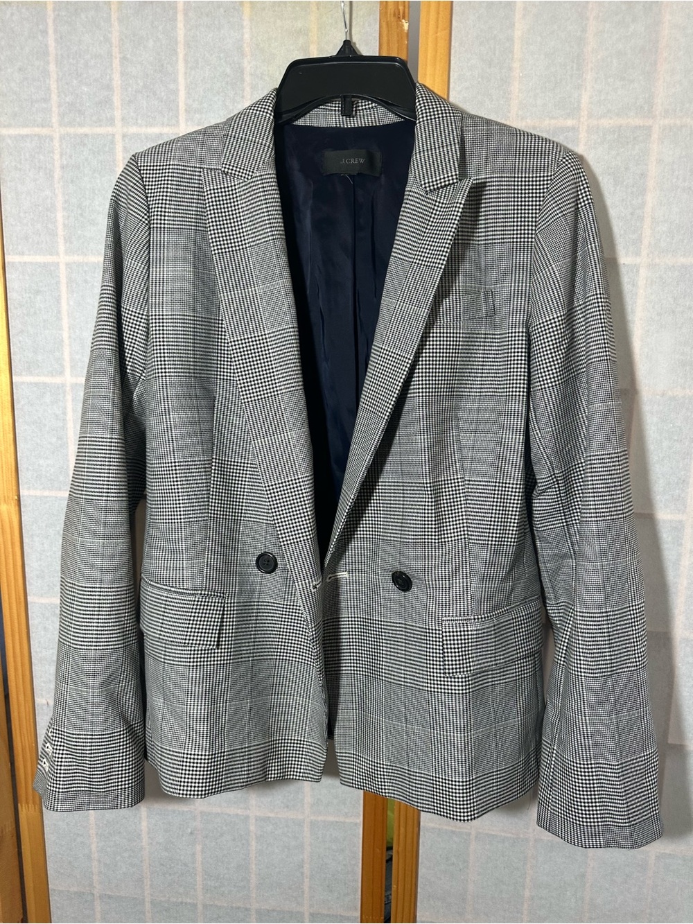 J crew Classic Glen Plaid Double-Breasted Blazer - Gray